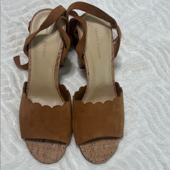 Marc Fisher “Piya” Suede Lace-Up Cork Block Heel Sandals | Tan | Sz 10 NWOB - Picture 3 of 10